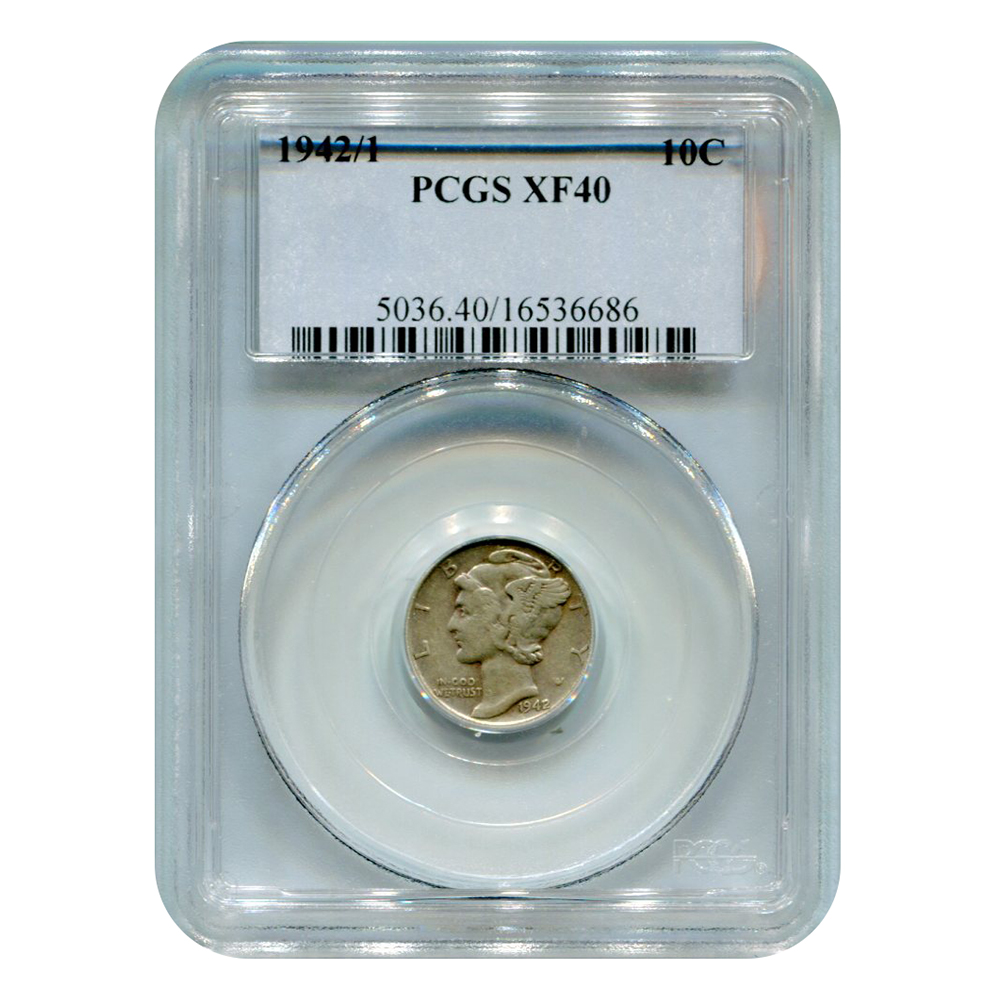 Certified Mercury Dime 1942 Over 41 XF40 PCGS