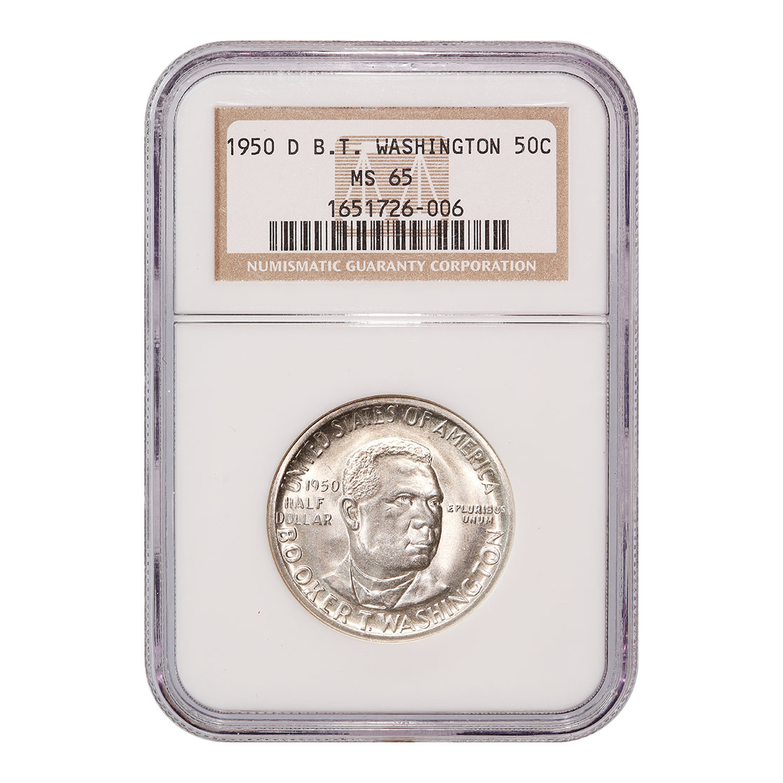 Certified Commemorative Half Dollar Booker T Washington 1950-D MS65 NGC