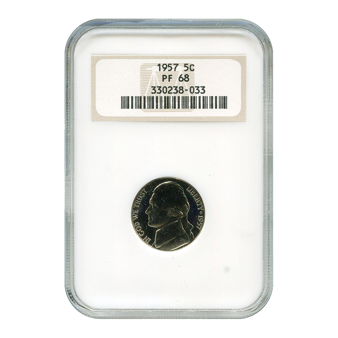 Certified Proof Jefferson Nickel 1957 PF68 NGC