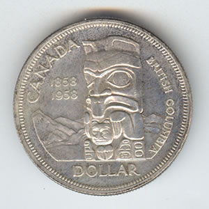 Canada 1958 silver dollar Totem Pole