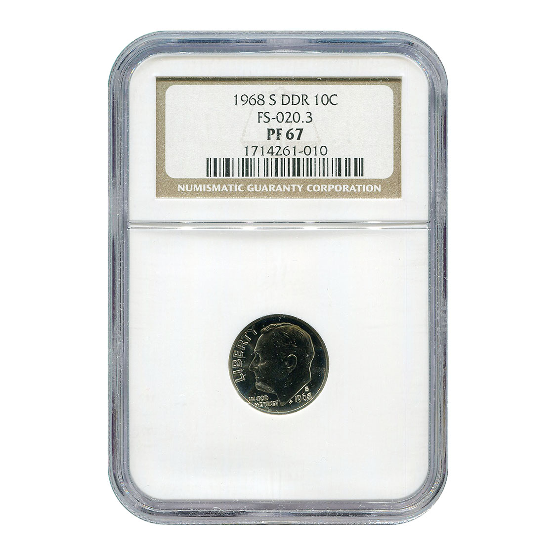 Certified Roosevelt Dime 1968-S DDR PF67 FS-020-3 NGC