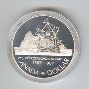 Canada 1987 silver dollar Davis Strait