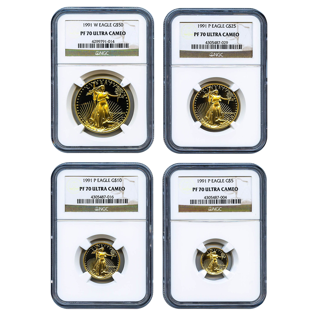 Certified Proof American Gold Eagle 4pc Set 1991-P PF70 NGC