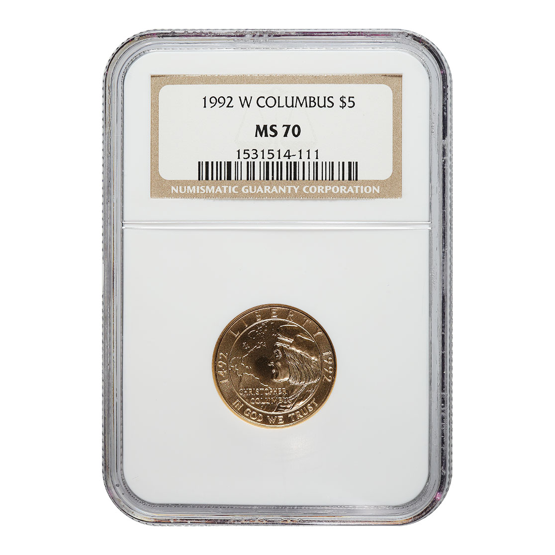 Certified Commemorative $5 Gold 1992-W Columbus MS70 NGC