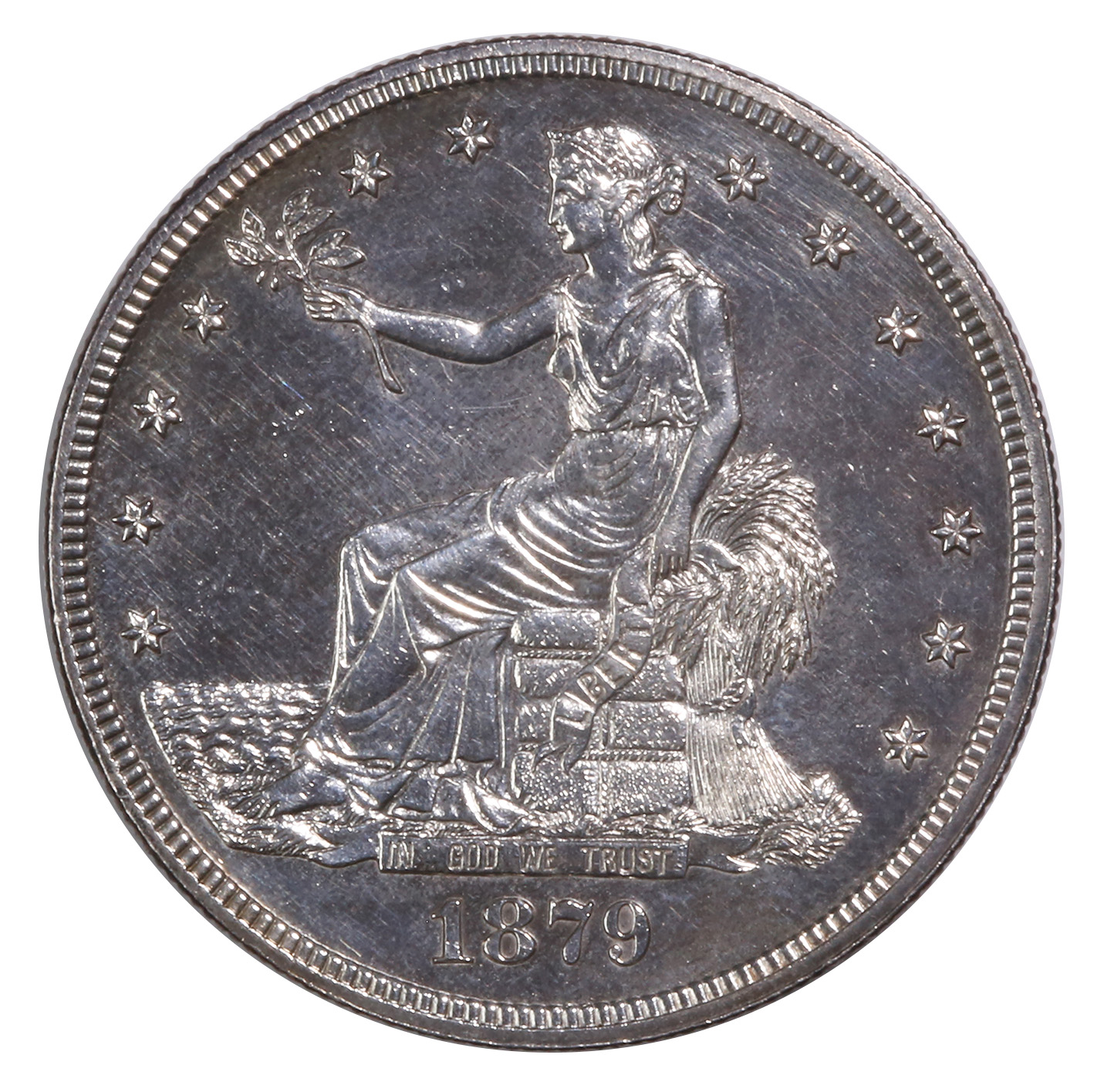 U.S. Trade Dollar 1879 PROOF AU cleaned