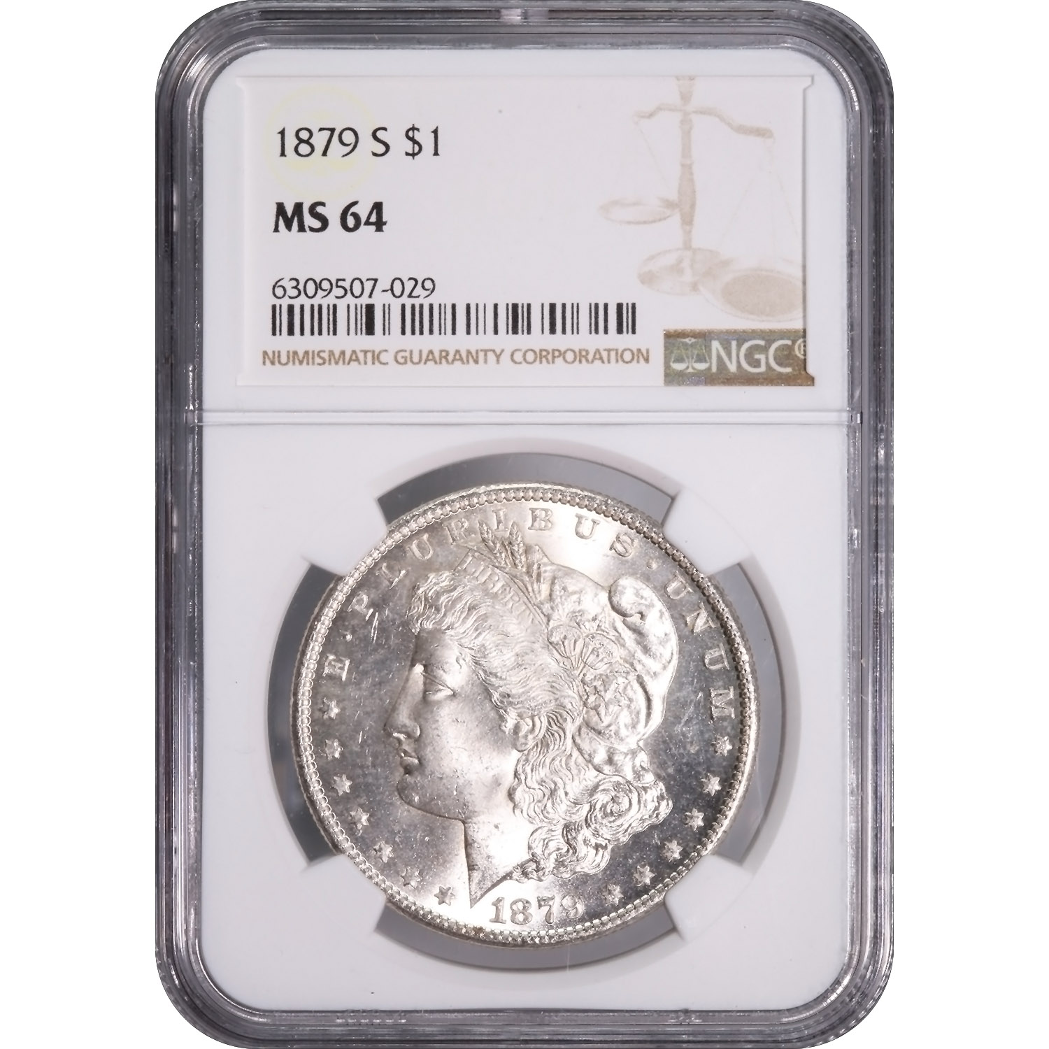 Certified Morgan Silver Dollar 1879-S MS64 NGC