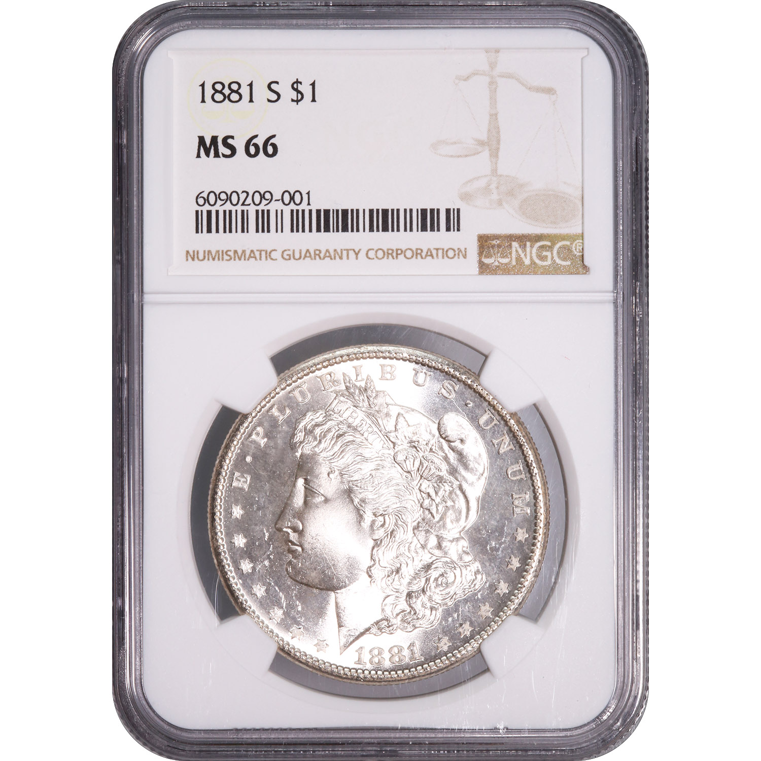 Certified Morgan Silver Dollar 1881-S MS66 NGC