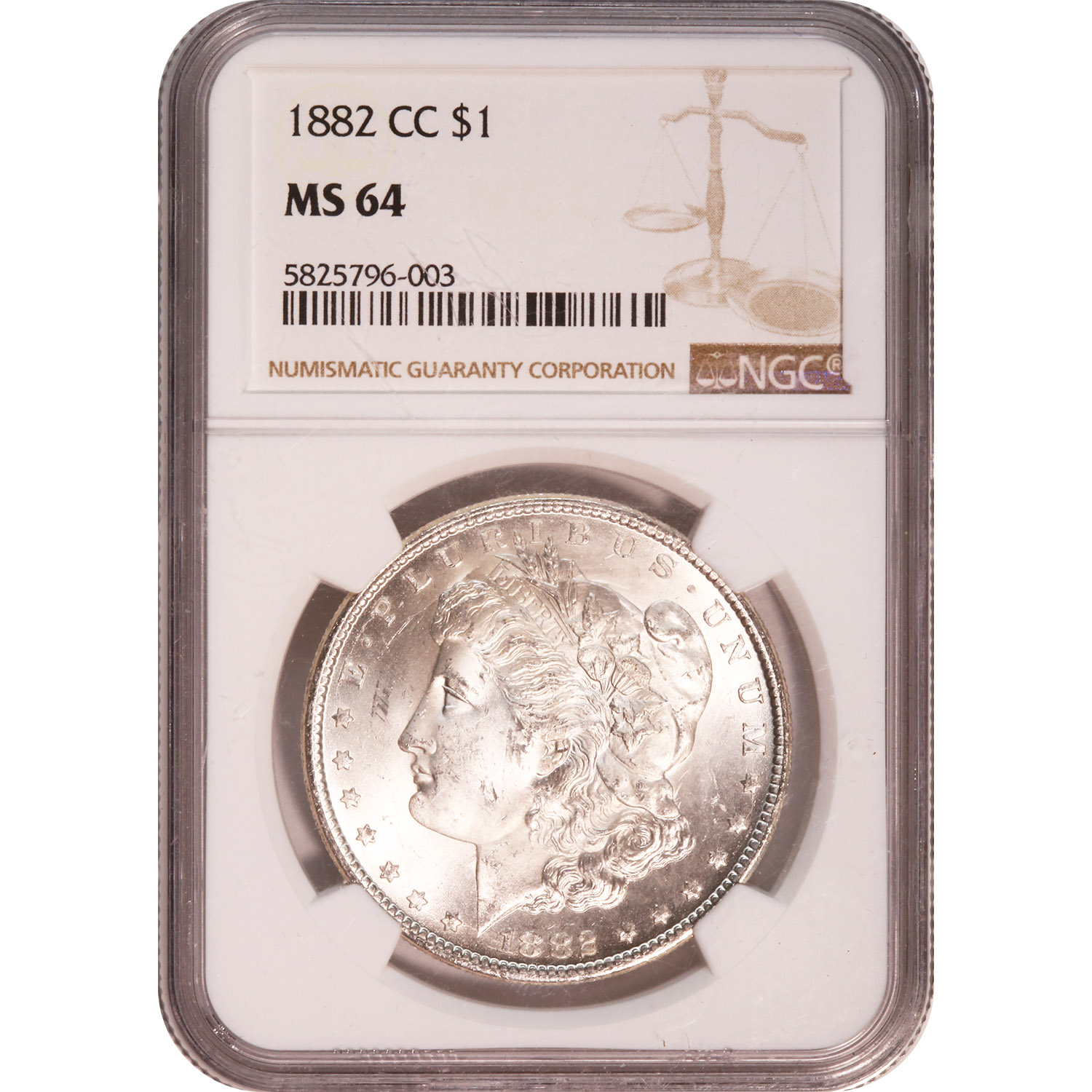 Certified Morgan Silver Dollar 1882-CC MS64 NGC