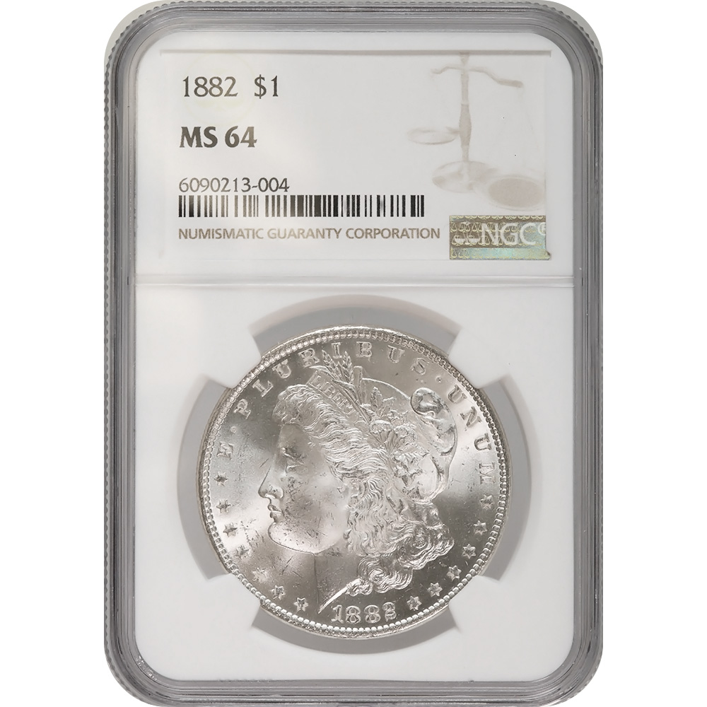 Certified Morgan Silver Dollar 1882 MS64 NGC