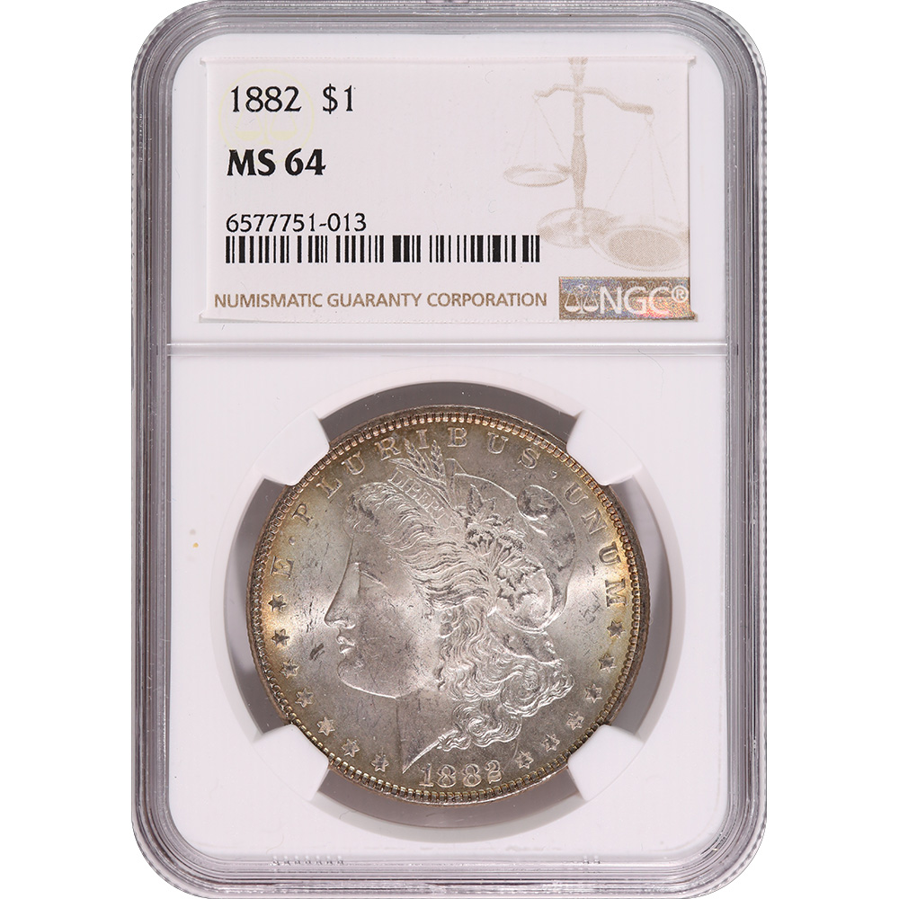 Certified Morgan Silver Dollar 1882 MS64 NGC Toning