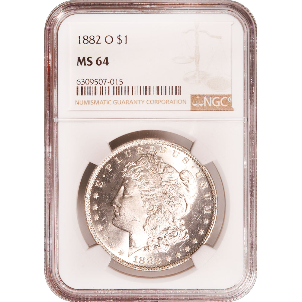Certified Morgan Silver Dollar 1882-O MS64 NGC