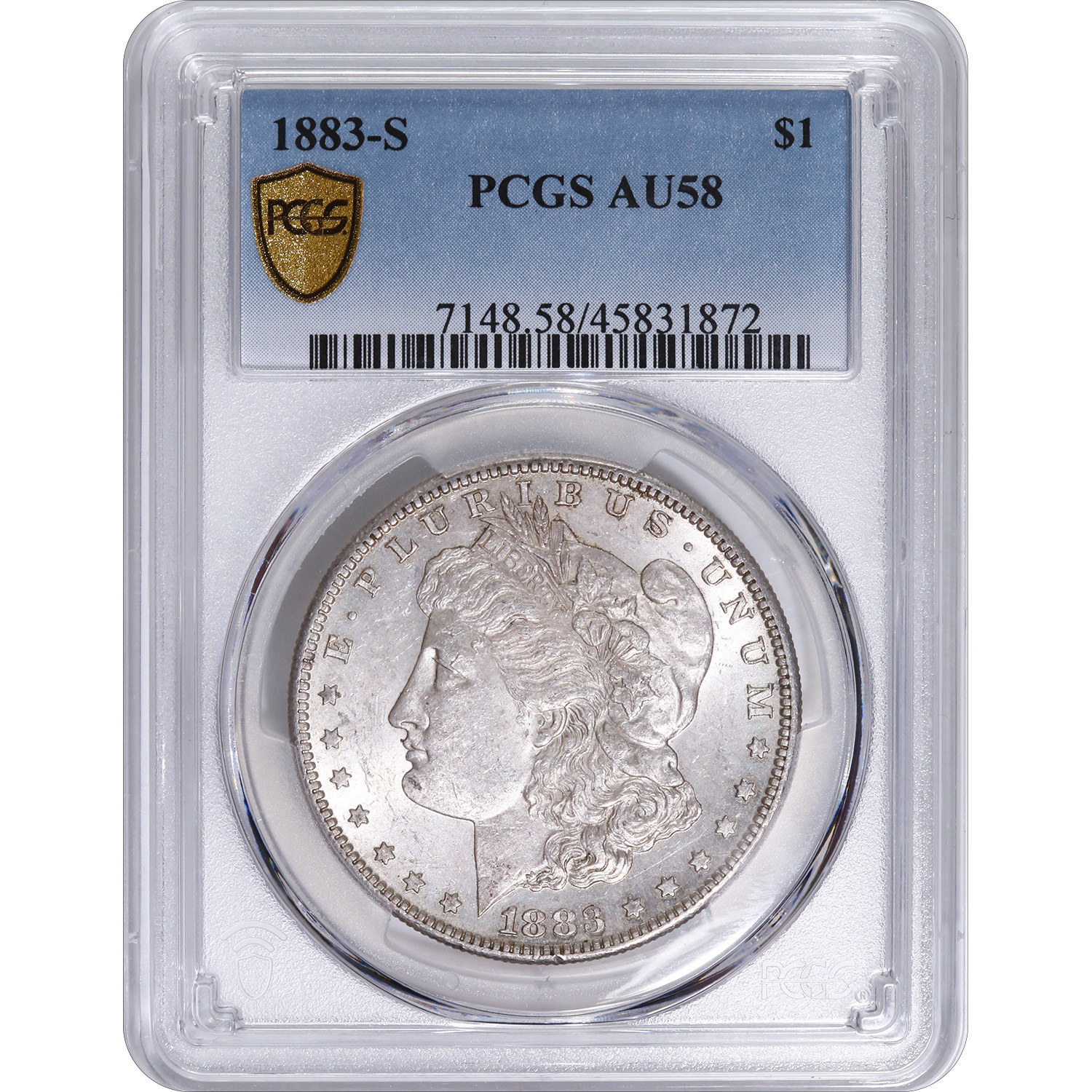 Certified Morgan Silver Dollar 1883-S AU58 PCGS