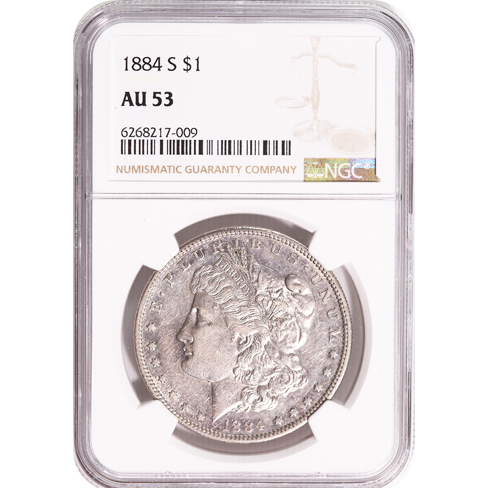 Certified Morgan Silver Dollar 1884-S AU53 NGC