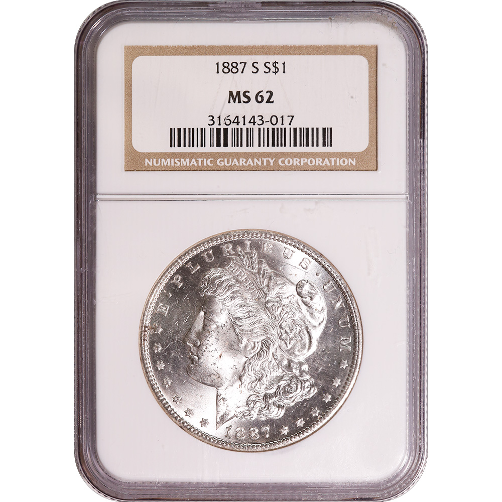 Certified Morgan Silver Dollar 1887-S MS62 NGC