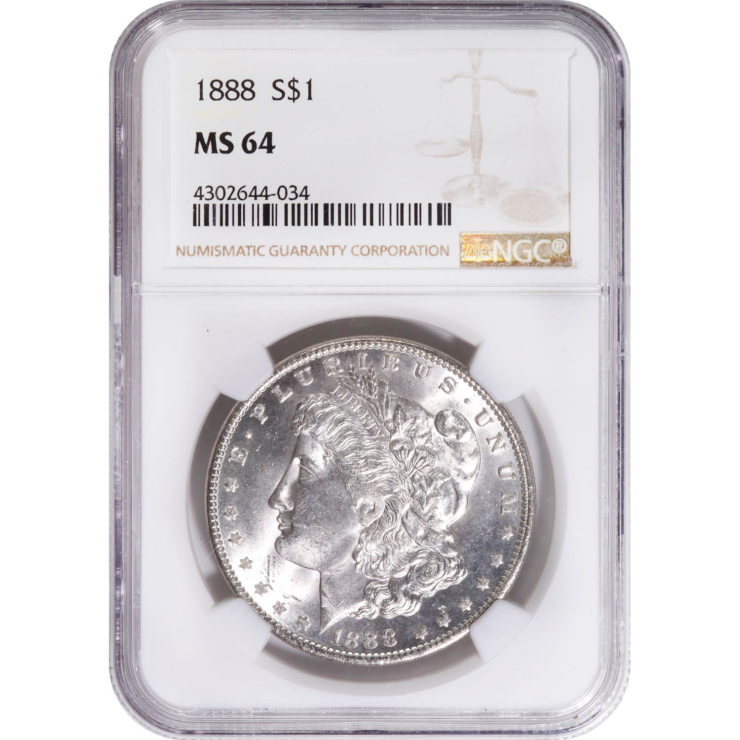 Certified Morgan Silver Dollar 1888 MS64 NGC