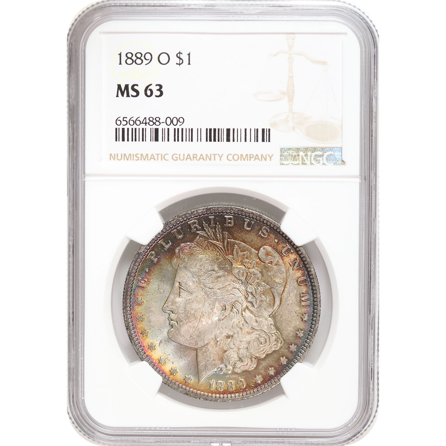 Certified Morgan Dollar 1889-O MS63 NGC Rainbow Toning