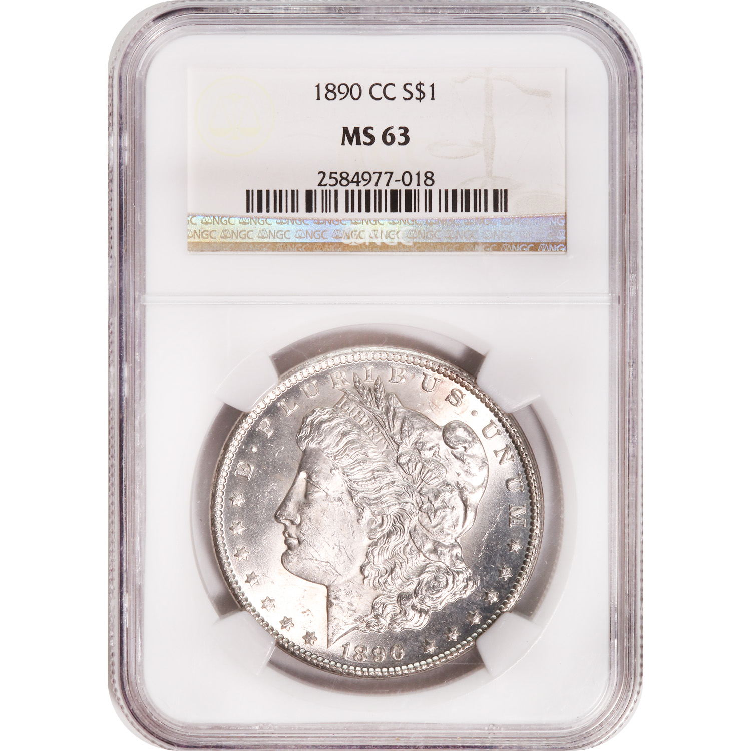 Certified Morgan Silver Dollar 1890-CC MS63 NGC