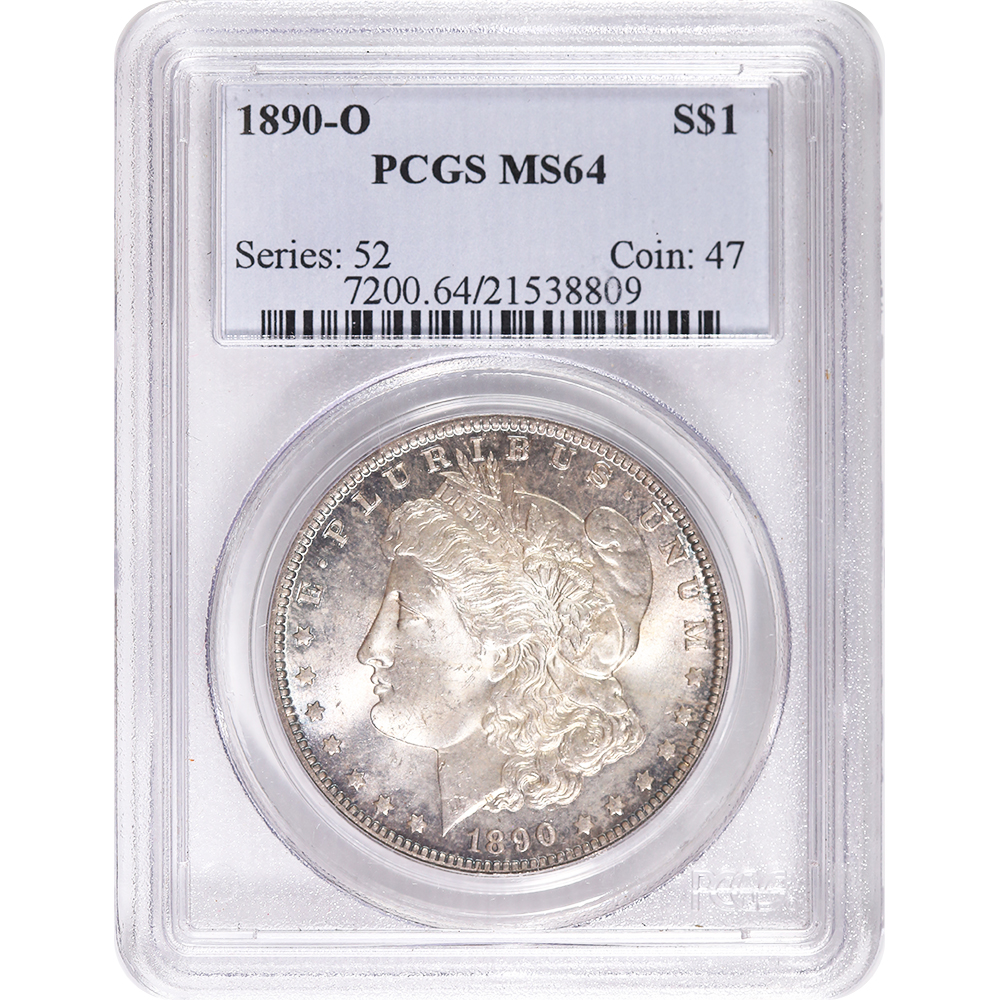Certified Morgan Silver Dollar 1890-O MS64 PCGS