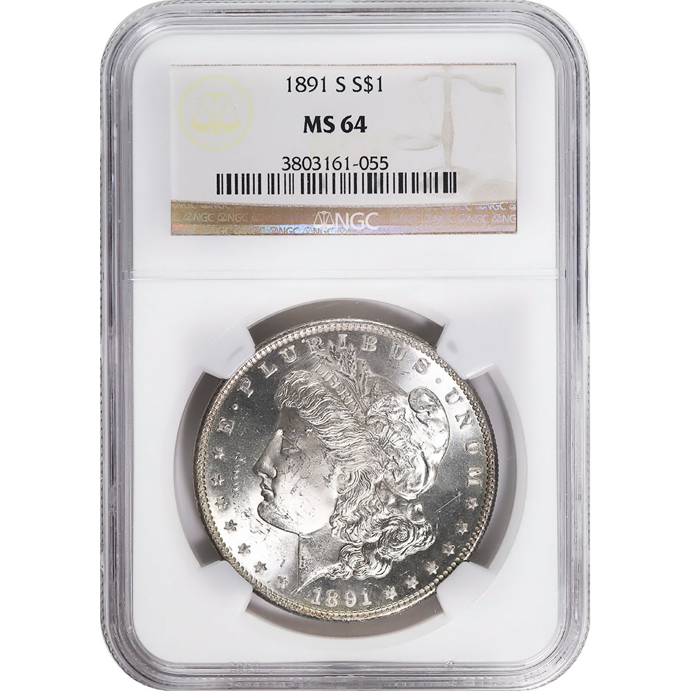 Certified Morgan Silver Dollar 1891-S MS64 NGC