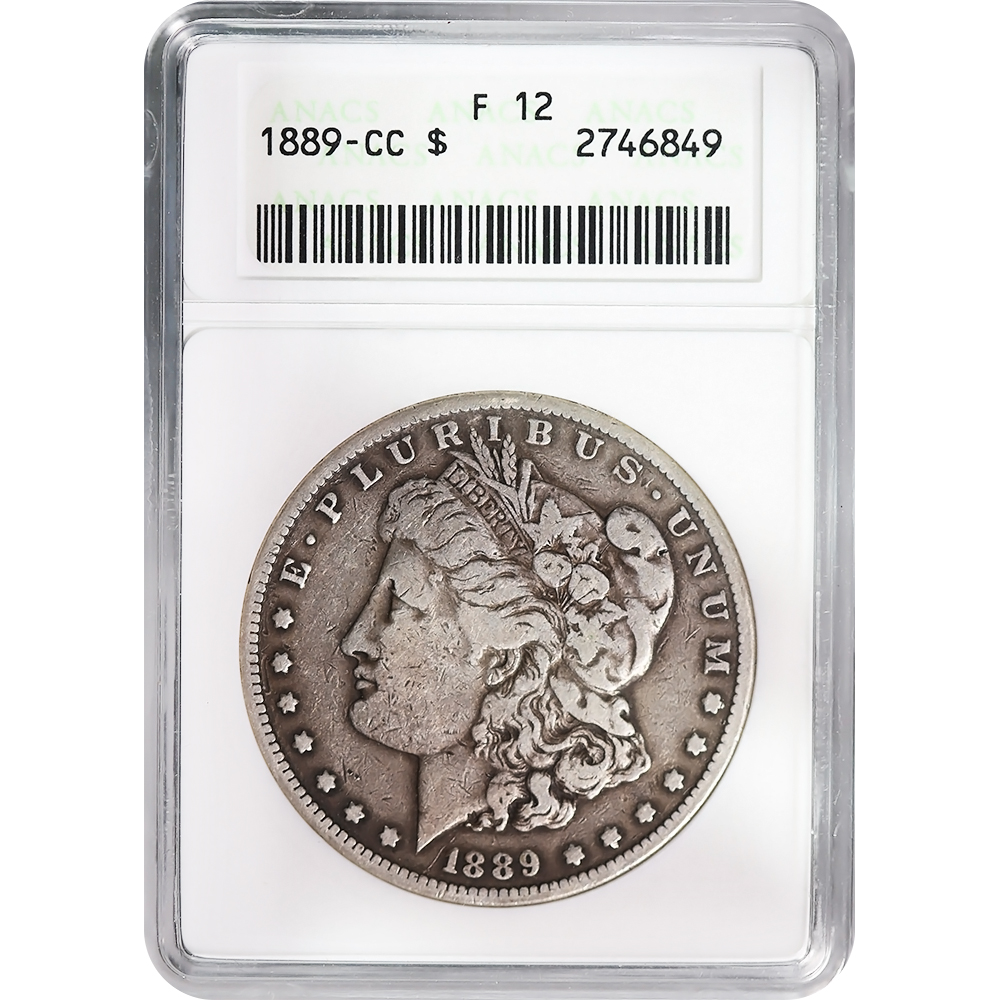 Certified Morgan Silver Dollar 1889-CC F12 ANACS