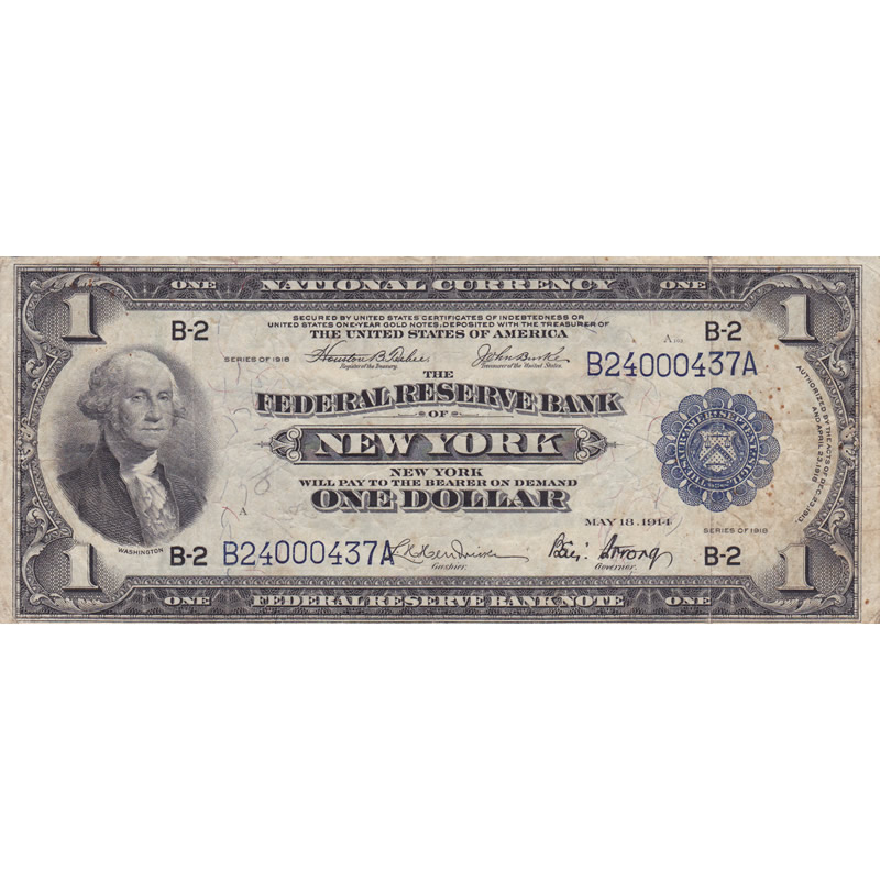 1918 $1 Federal Reserve Note New York Fine