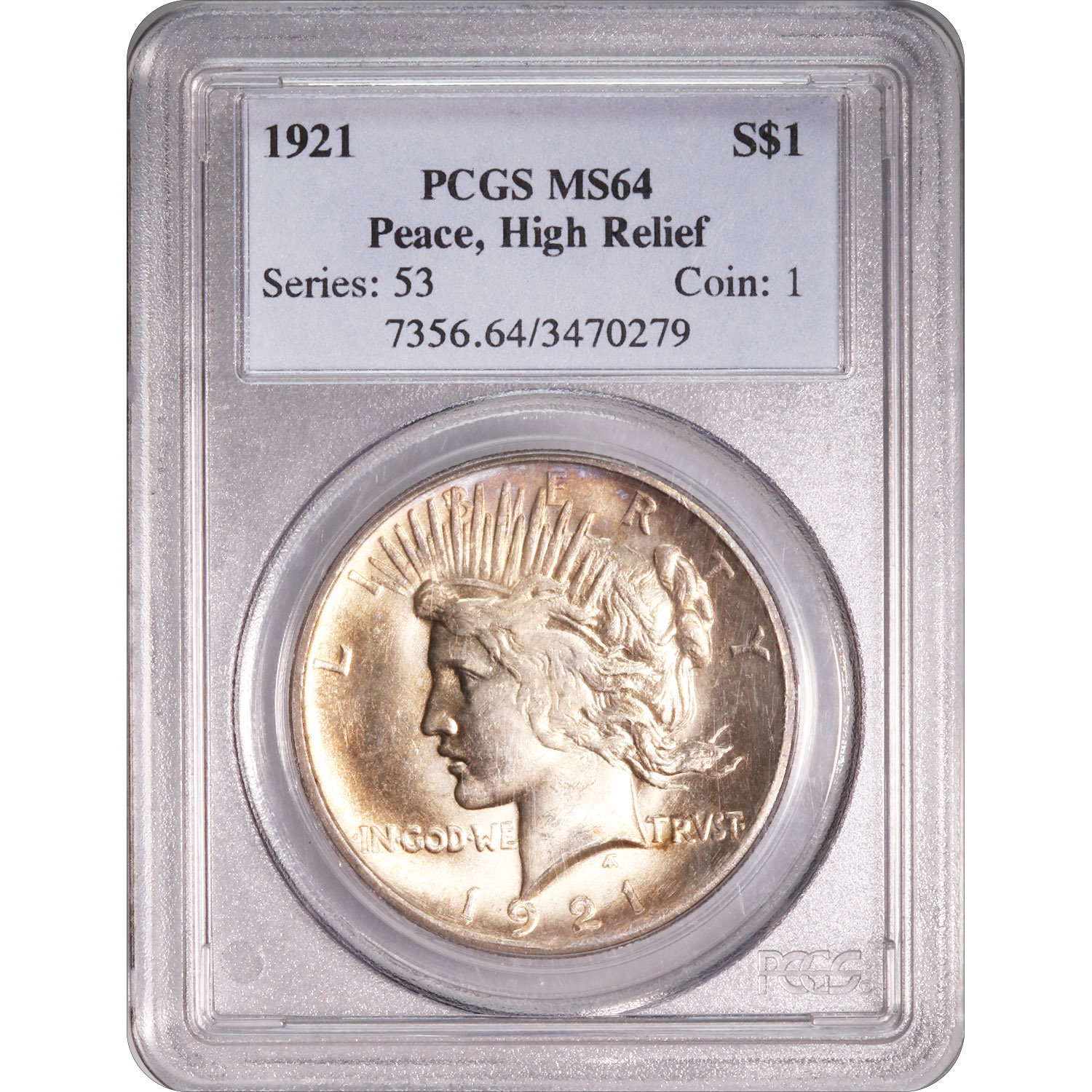 Certified Peace Silver Dollar 1921 MS64 PCGS
