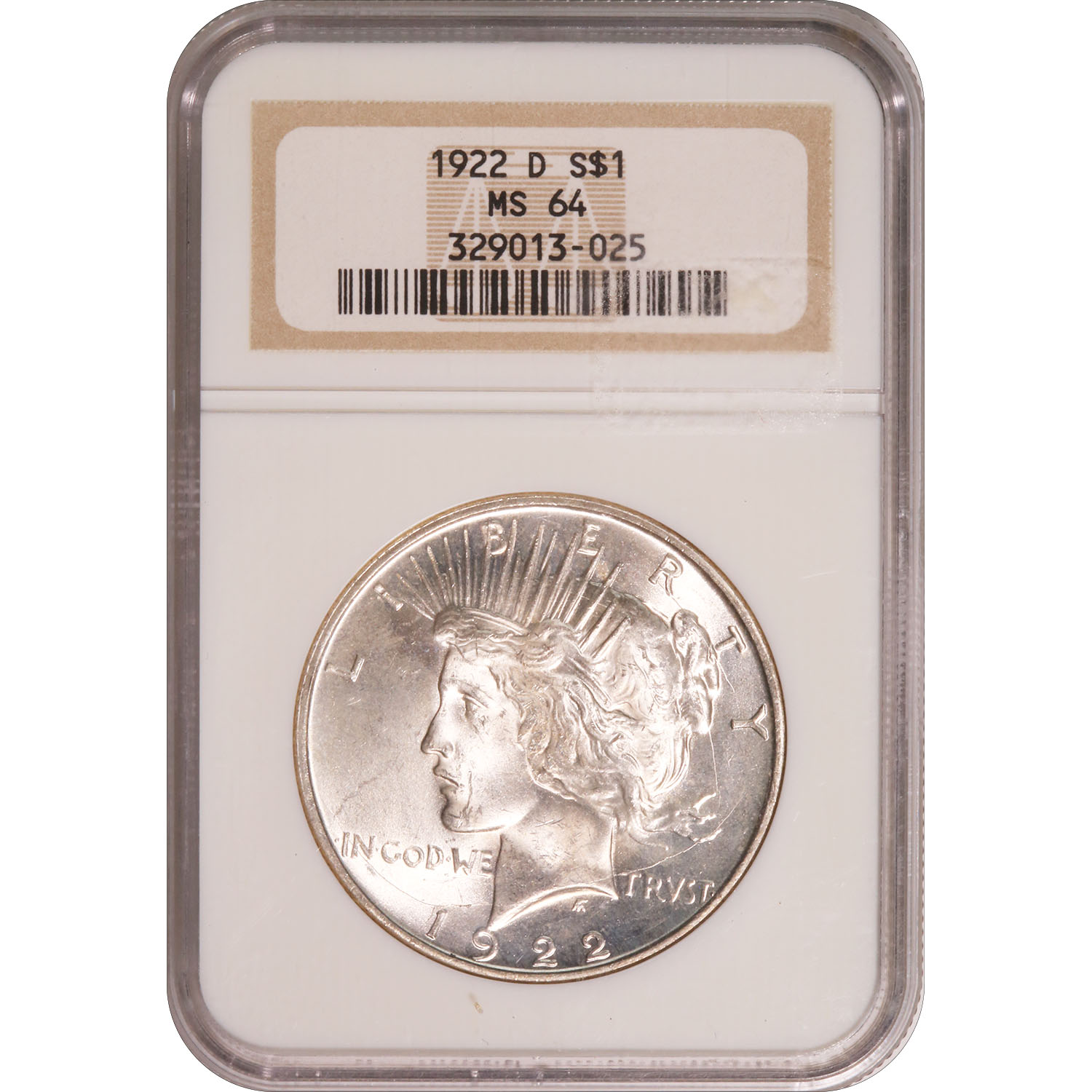 Certified Peace Silver Dollar 1922-D MS64 NGC
