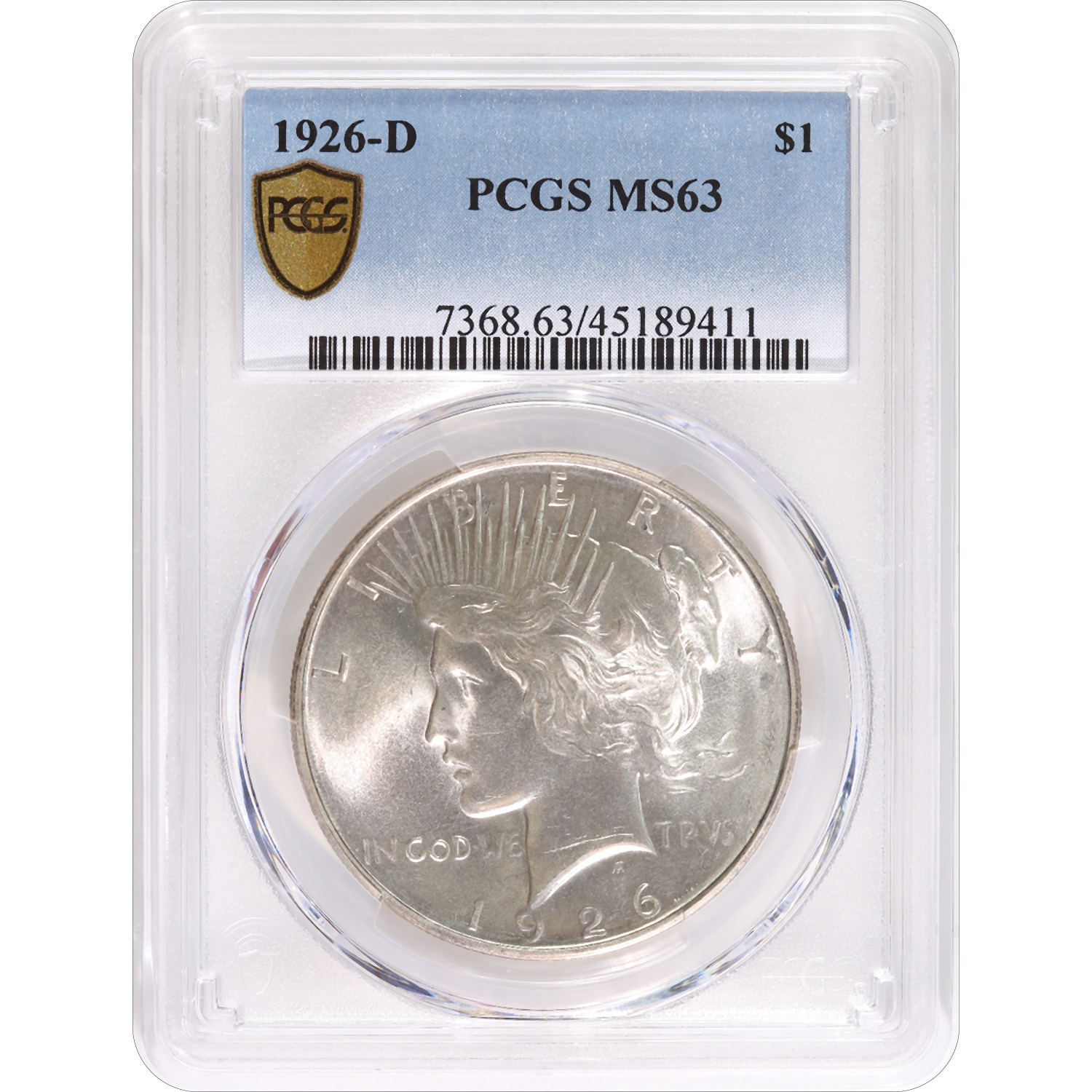 Certified Peace Silver Dollar 1926-D MS63 PCGS