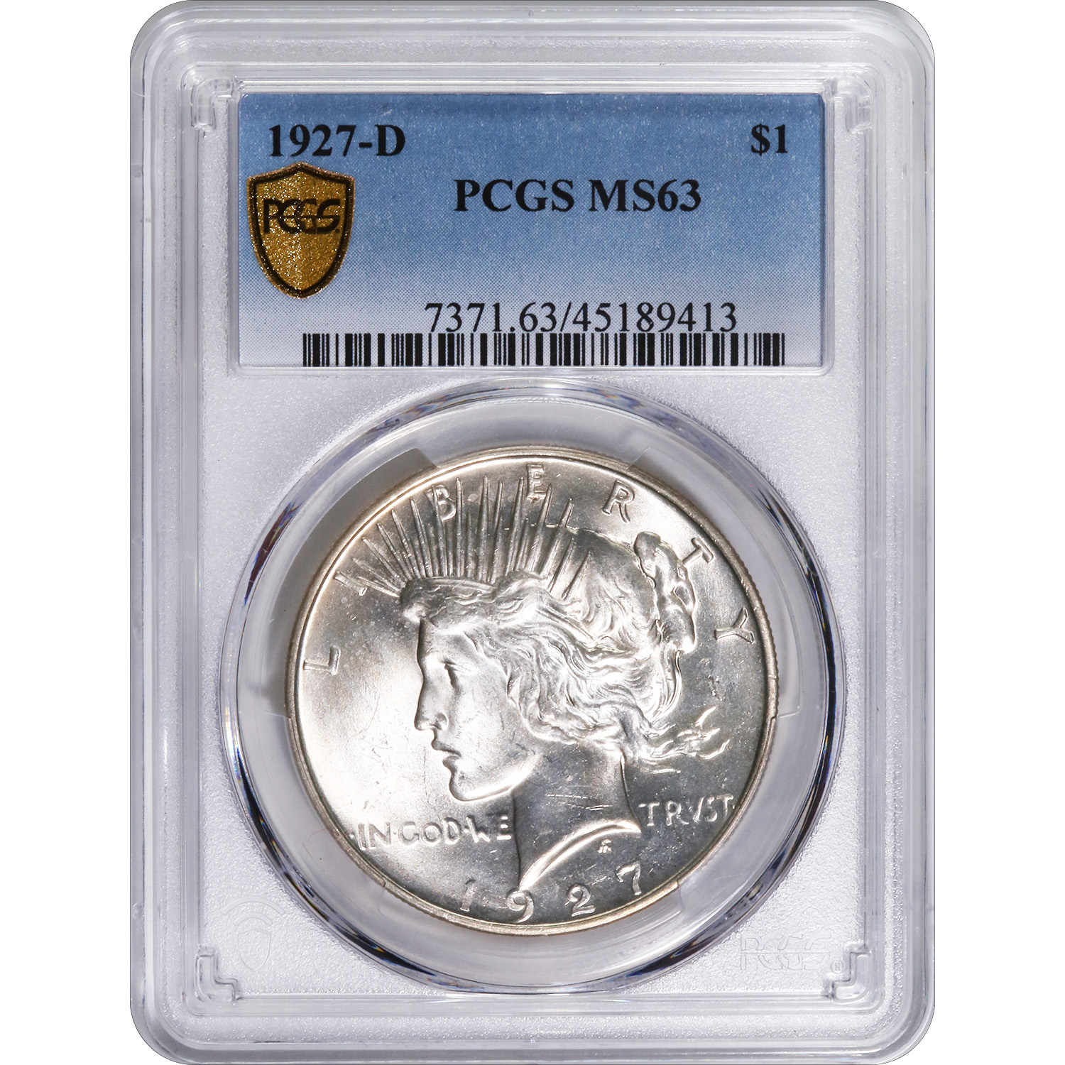 Certified Peace Silver Dollar 1927-D MS63 PCGS