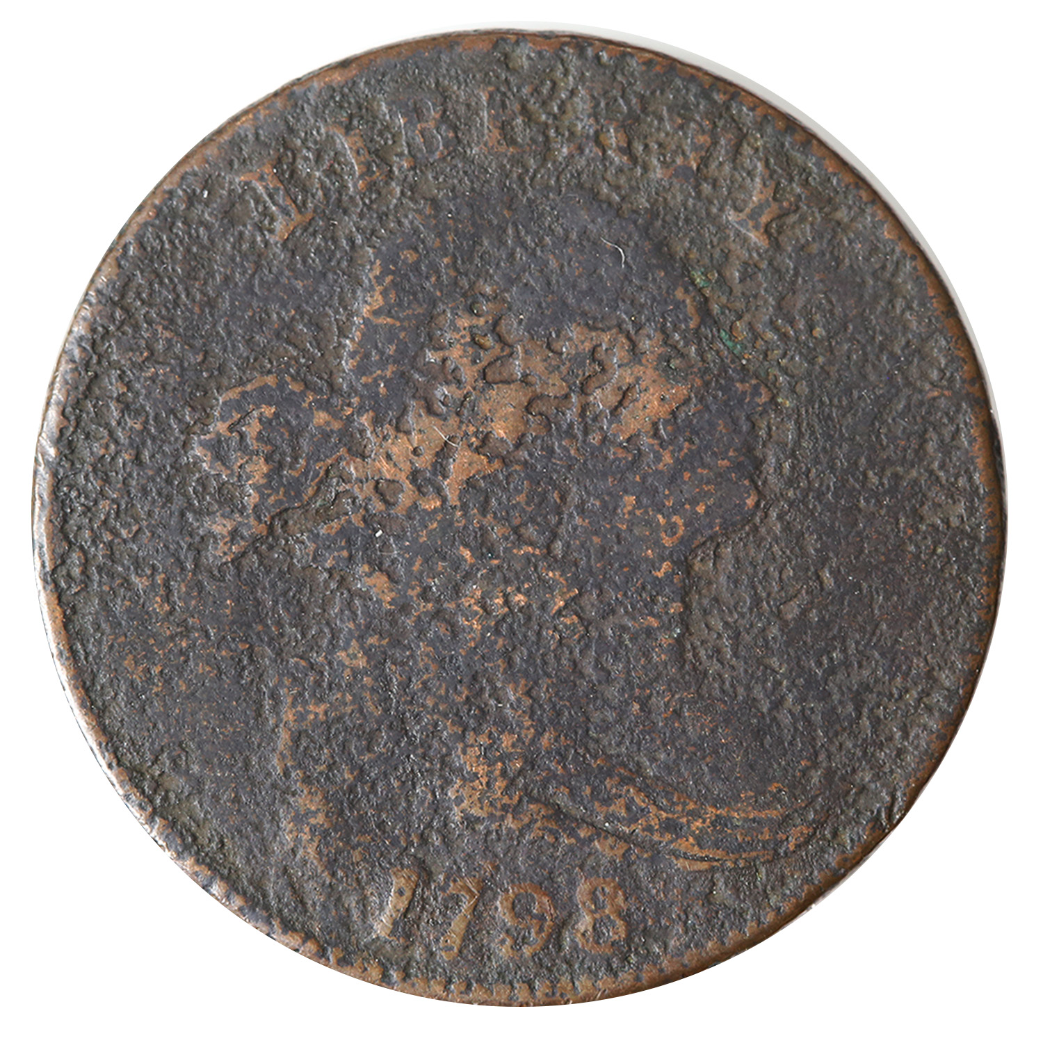 US Large Cent 1798 Draped Bust Hair 2 VG details