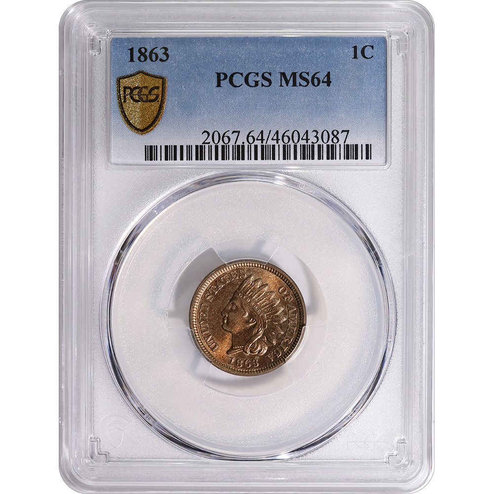 Certified Indian Head Cent 1863 MS64 PCGS