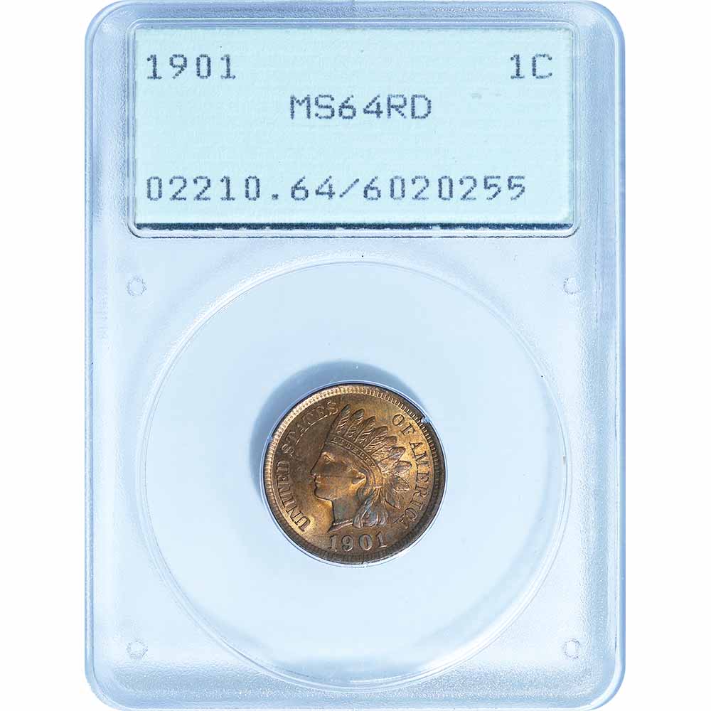 Certified Indian Head Cent 1901 MS64RD PCGS rattler