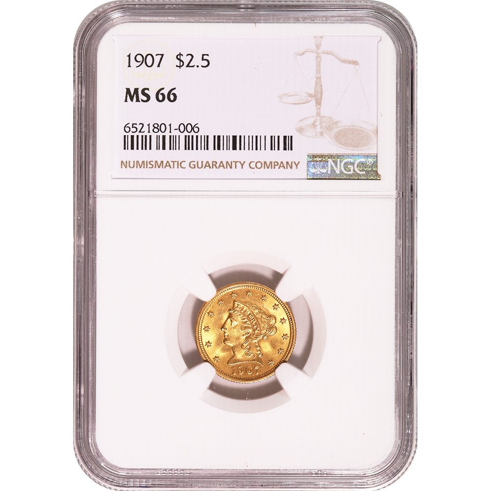 Certified $2.5 Gold Liberty 1907 MS66 NGC