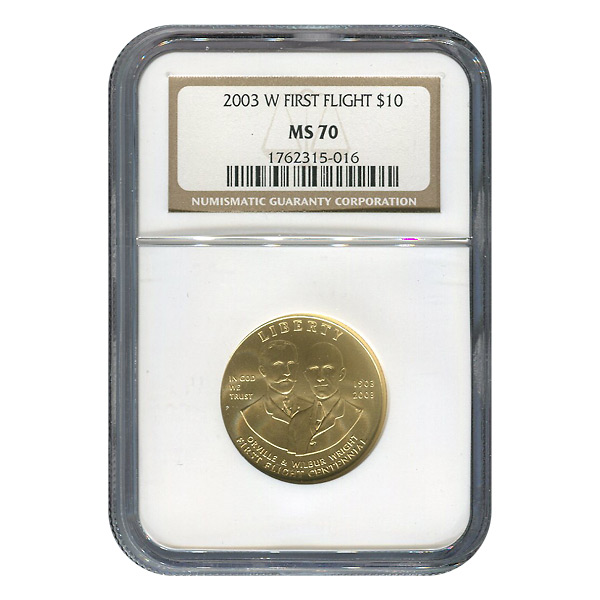 Gold $10 Commemorative 2003-W First in Flight MS70 NGC