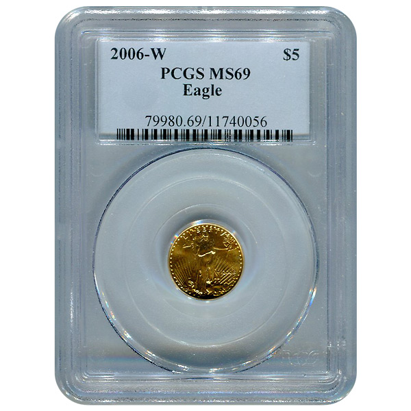 Certified Burnished American $5 Gold Eagle 2006-W MS69 PCGS