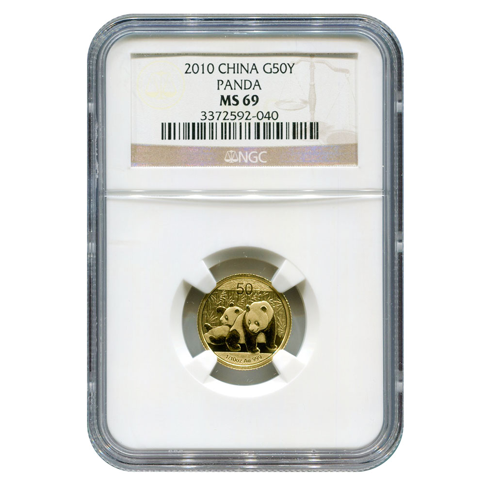 Certified Tenth Ounce Chinese Gold Panda 2010 50 Yuan MS69 NGC