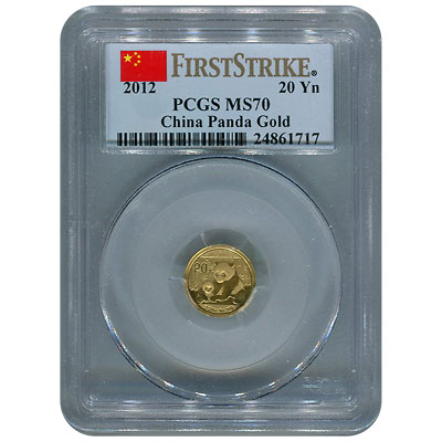 Certified Twentieth Ounce Chinese Gold Panda 2012 MS70 PCGS First Strike
