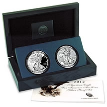 American Silver Eagle 2 Coin 2012 San Francisco Proof Set w/ box