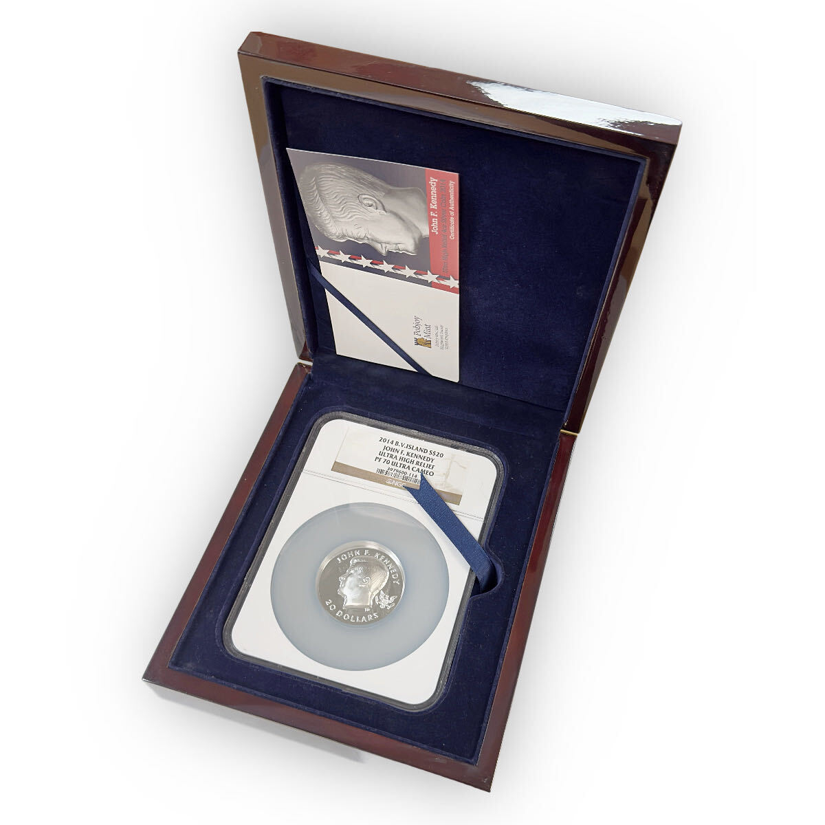 Certified British Virgin Islands John F Kennedy 20 Dollar 4 oz 2014 PF70 NGC - IN BOX