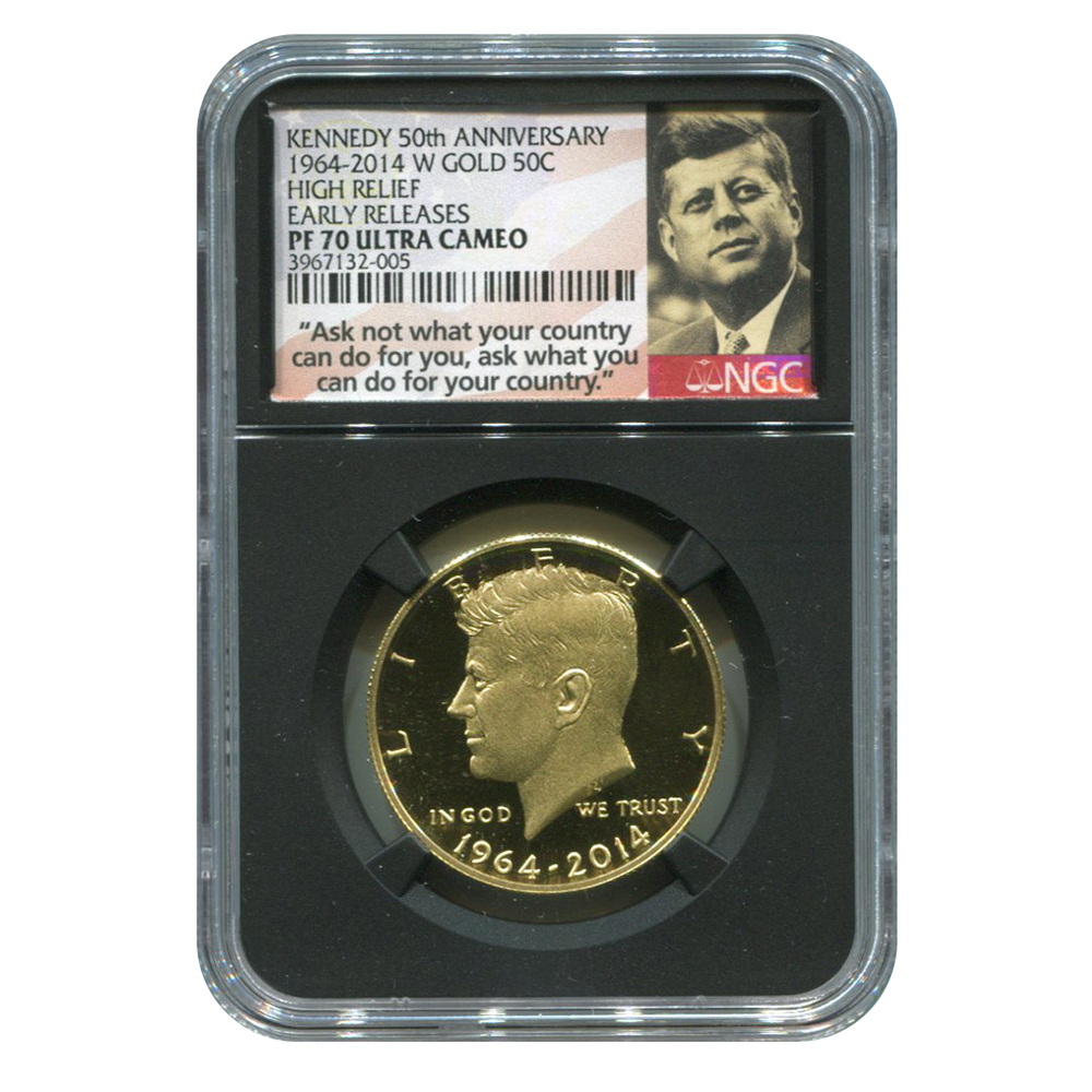 2014-W 3/4 oz Gold Kennedy Half Dollar Coin NGC PF70 Ultra Relief Black Core