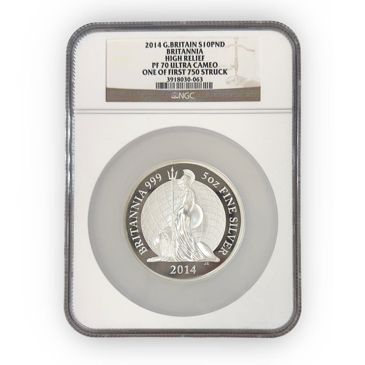 Certified Great Britain £10 5 oz Brittania 2014 PF70 NGC