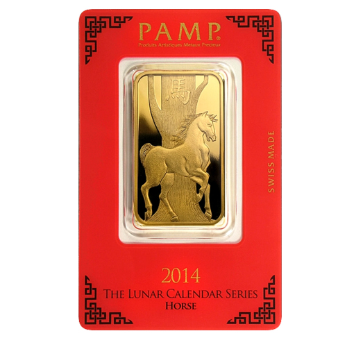 PAMP Suisse One Ounce Gold Bar - 2014 Horse Design