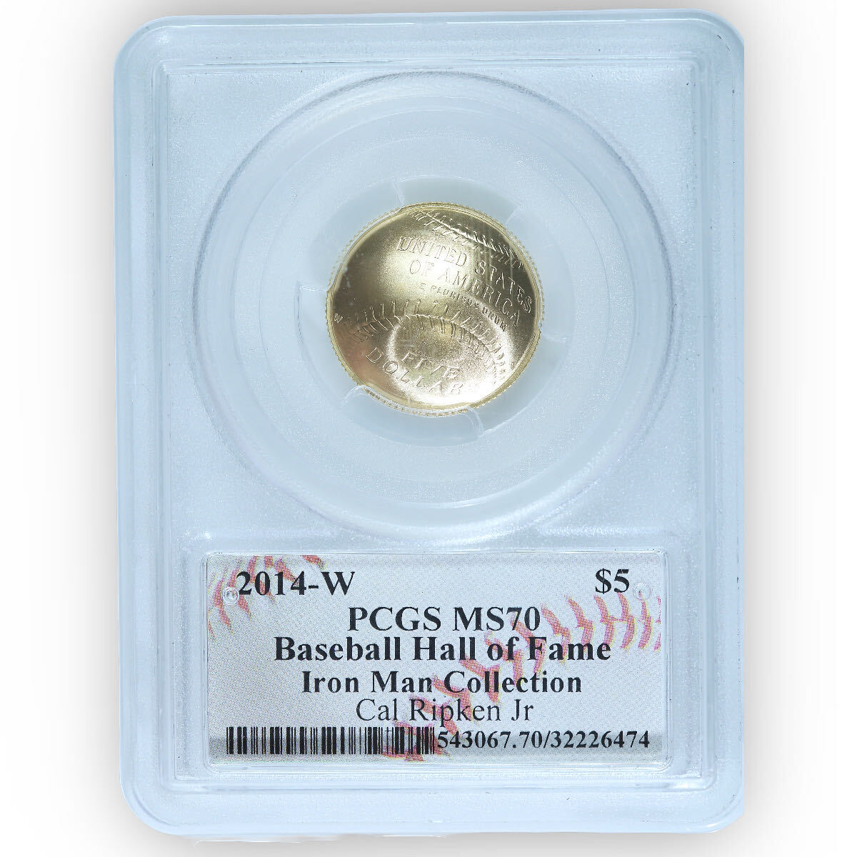 Certified $5 Gold Commemorative 2014-W Baseball Hall of Fame MS70 PCGS with Cal Ripken Jr Sig.