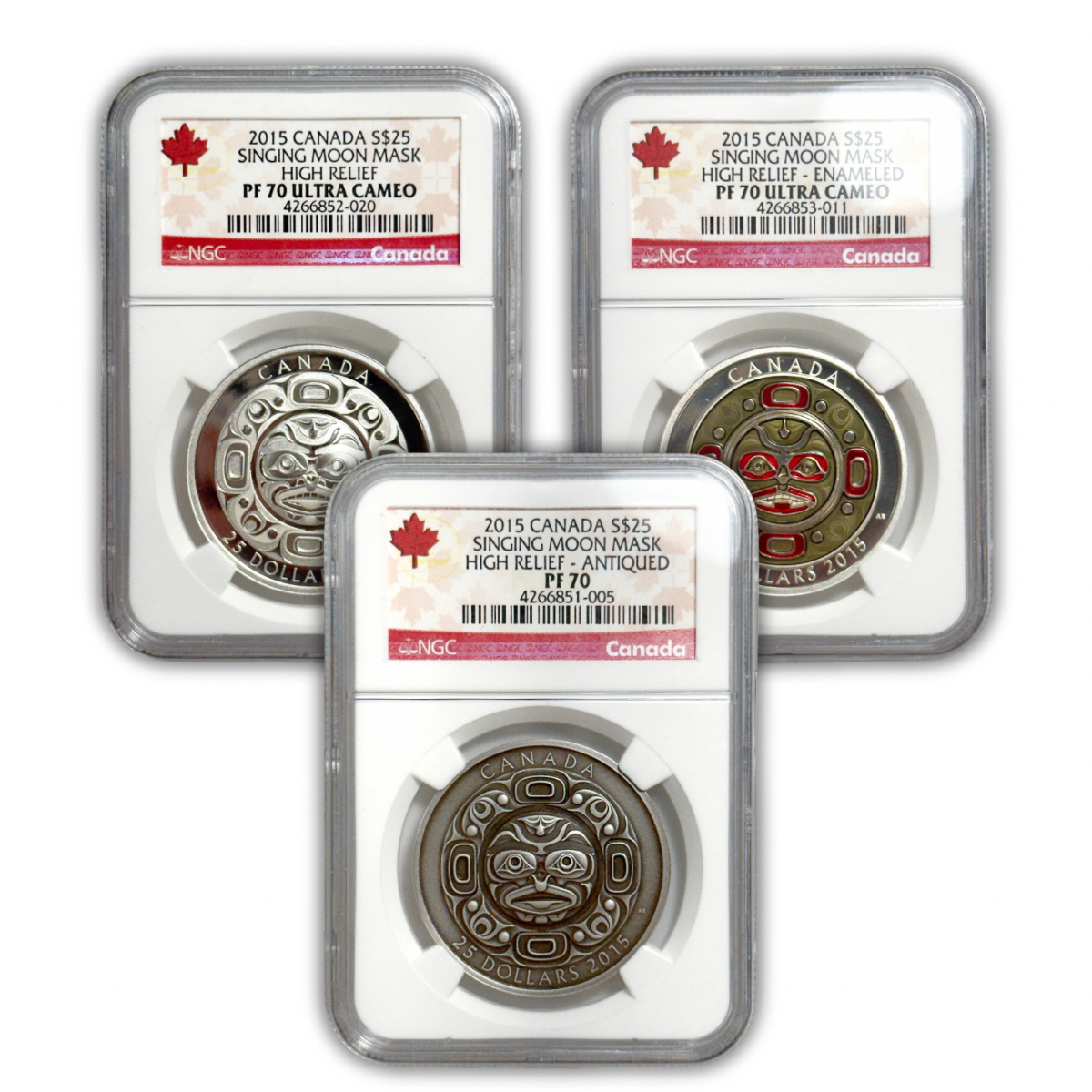 Canada Three Piece Set $25 Singing Moon Mask 2015 PF70 NGC