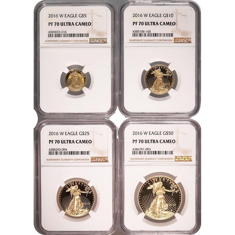 Certified Proof American Gold Eagle 4pc Set 2016-W PF70 NGC