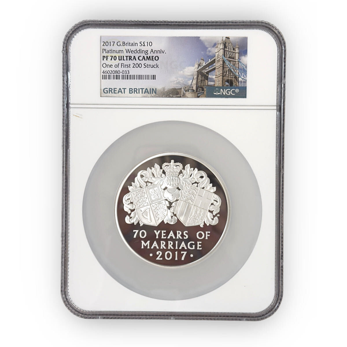 Certified Great Britain Silver £10 Platinum Wedding Anniversary 2017 PF70 Ultra Cameo NGC- IN BOX