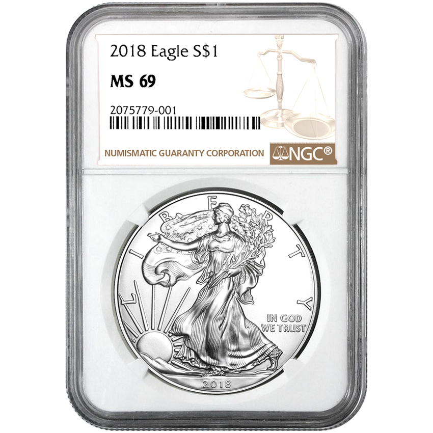 2018 $1 American Silver Eagle NGC MS69 Blue ER Label