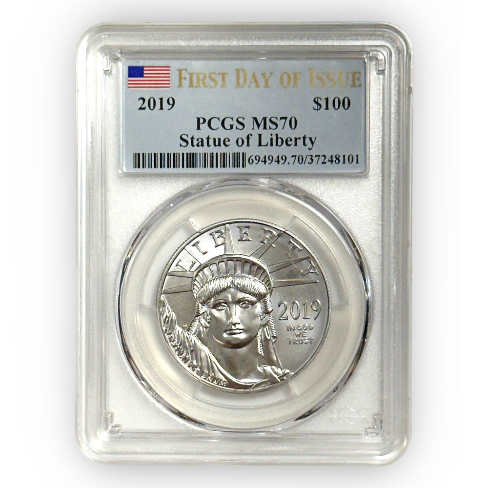 Certified 1 oz Platinum American Eagle 2019 MS70 PCGS First Day of Issue 