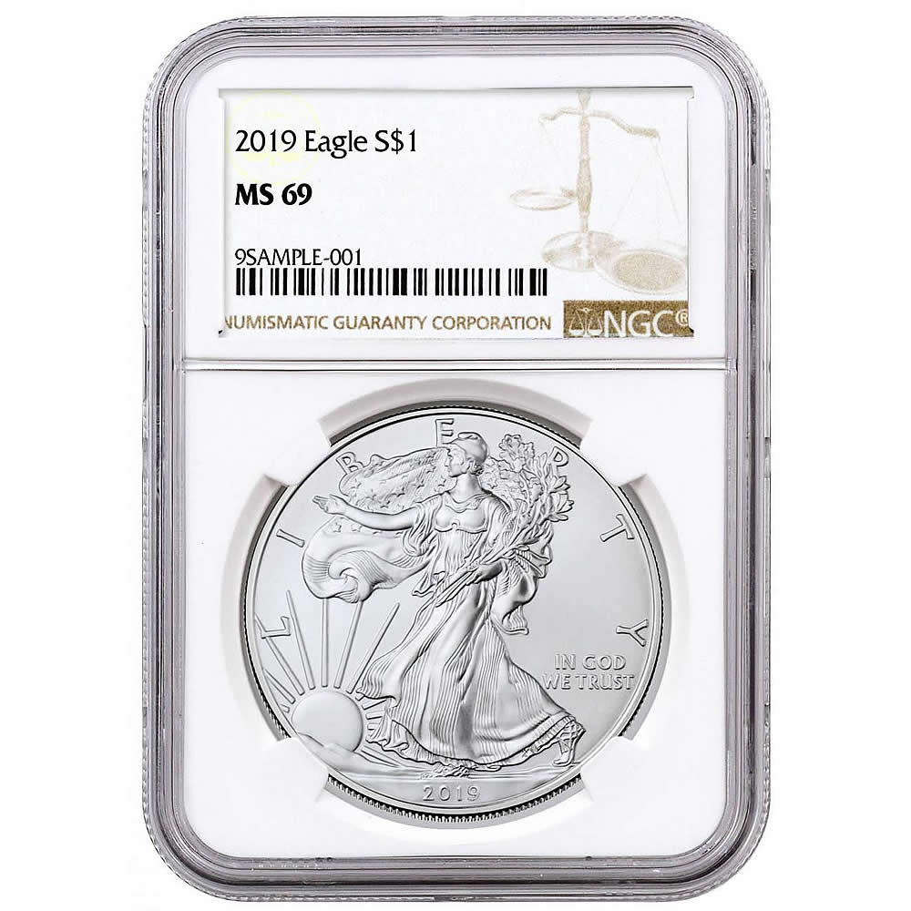 Certified Uncirculated Silver Eagle 2019 MS69 NGC