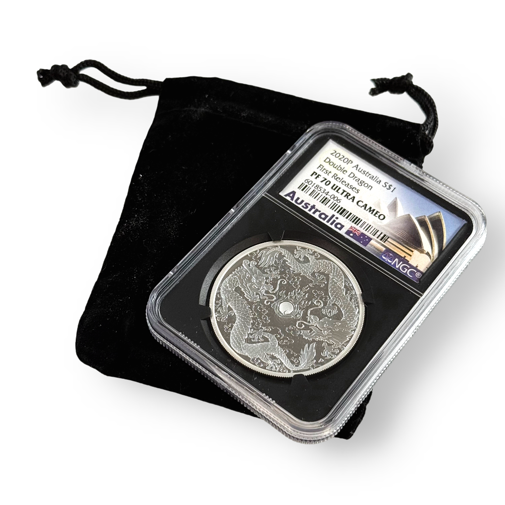 Certified Double Dragon Silver Coin 1 oz Silver 2020P PF70 NGC